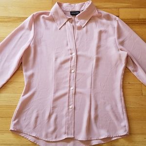 New York & Company Pink Sheer Button Down Career Top -Large